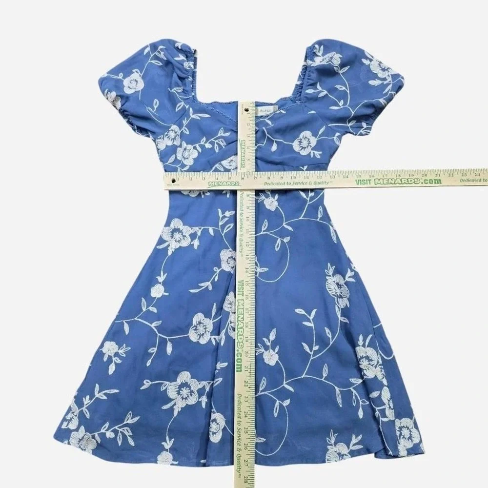 Altar'd‎ State Floral Mini Dress Womens XS Blue Puff Sleeve Cottagecore